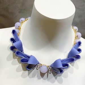 J. Crew Lavender Ribbon Bow Necklace with Gold Chain